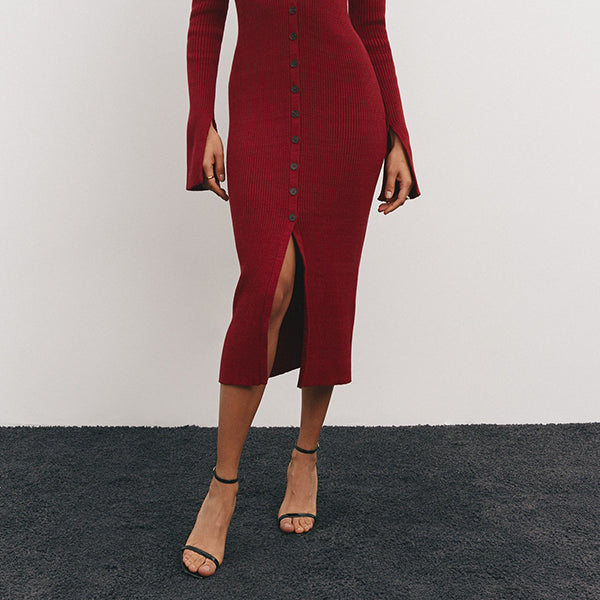 Single-breasted Knit Midi Dress