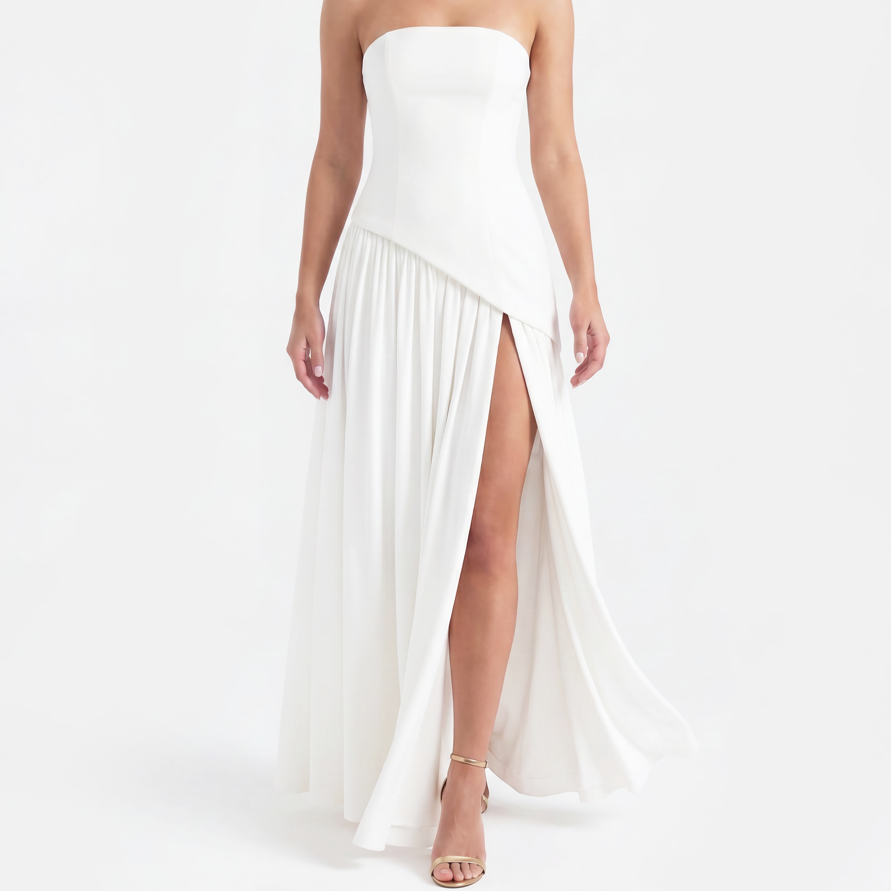 Amelia - White Maxi Dress with Sculpted Bodice and Flowing Skirt
