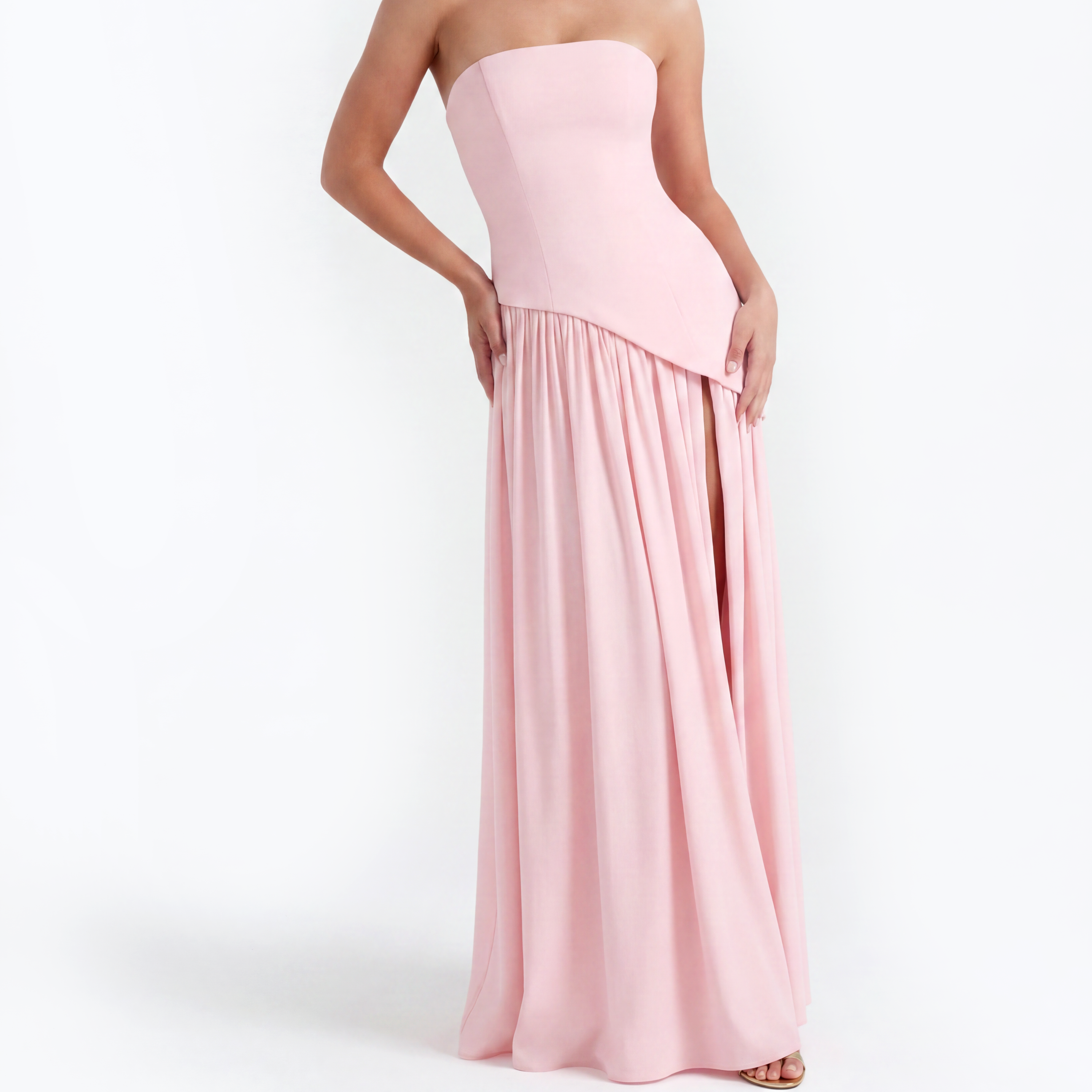 Grace - Pink Maxi Dress with Sculpted Bodice and Flowing Skirt