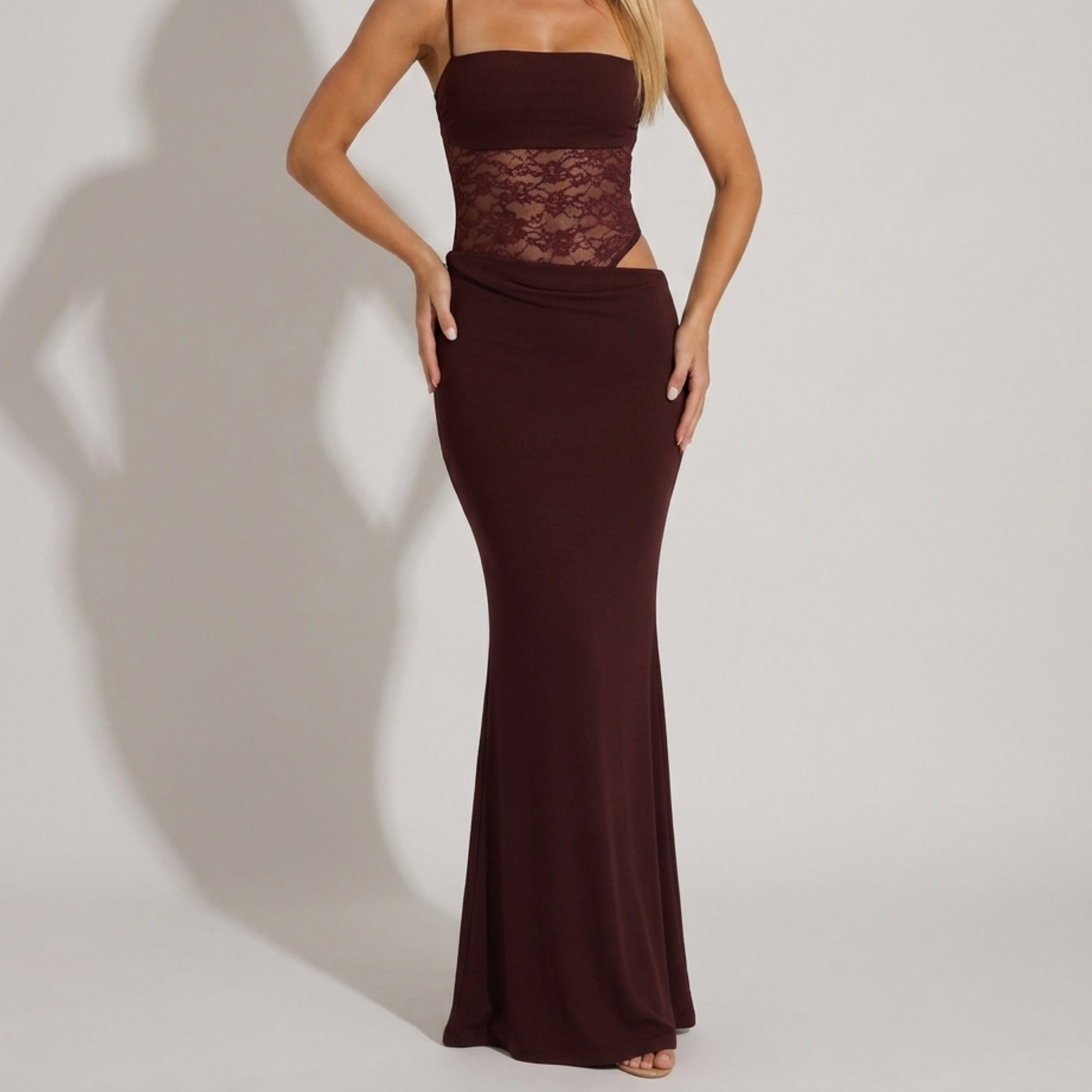 Riley - Burgundy Lace Cut-Out Maxi Dress