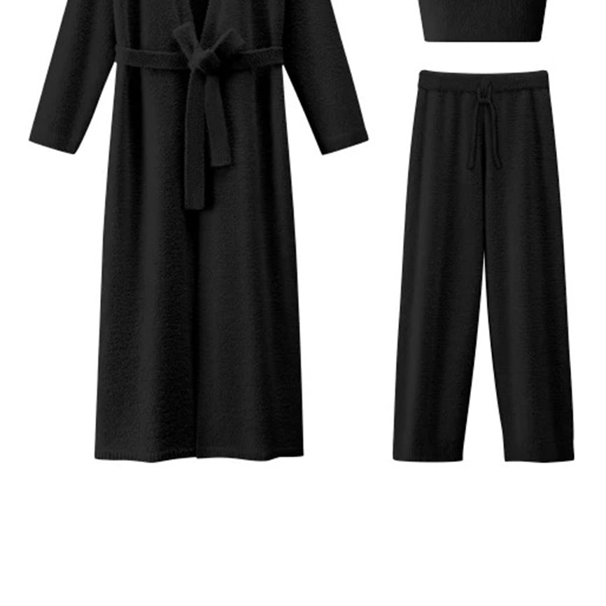 Fluffy Fleece 3-Piece Loungewear Set – Cozy Robe, Top & Pants