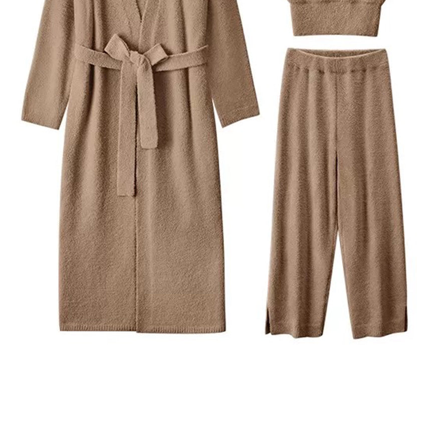 Fluffy Fleece 3-Piece Loungewear Set – Cozy Robe, Top & Pants