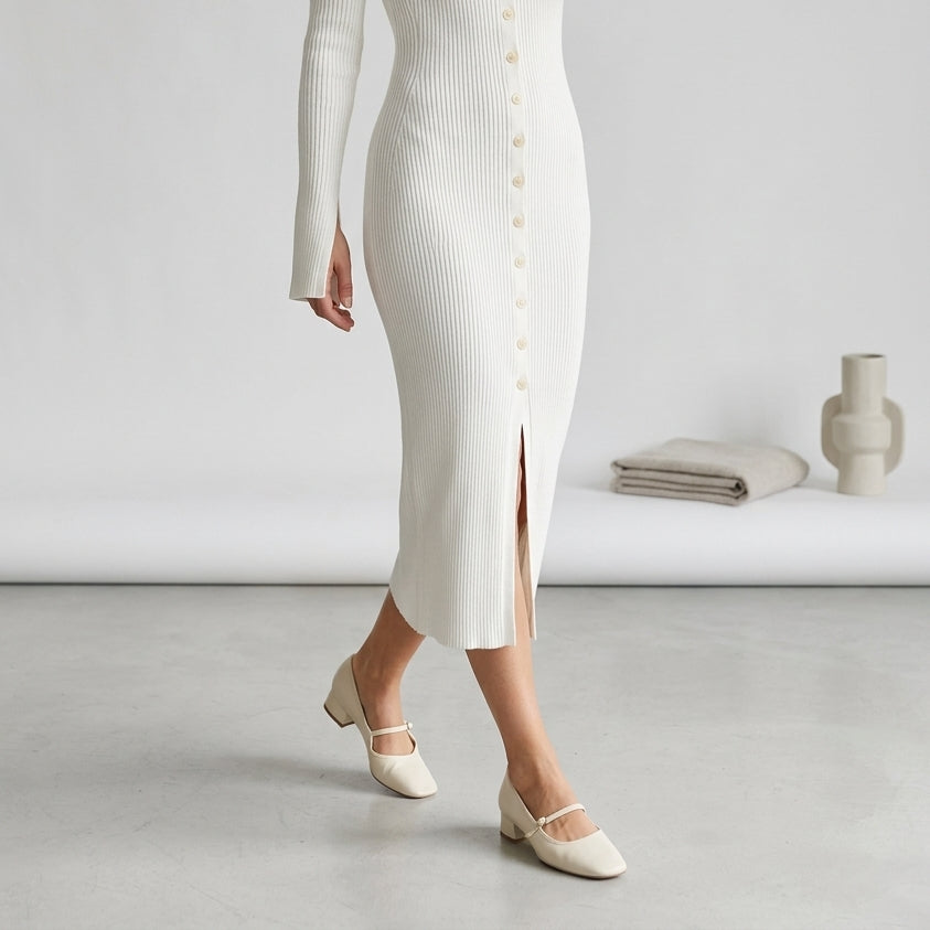 Single-breasted Knit Midi Dress