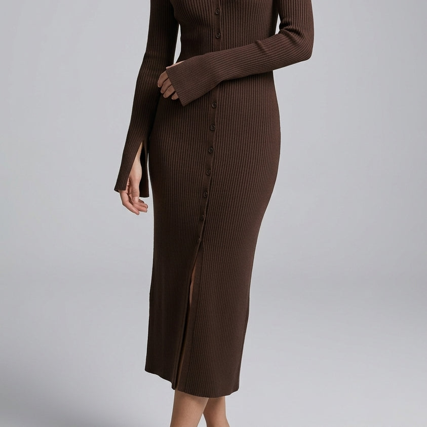Single-breasted Knit Midi Dress