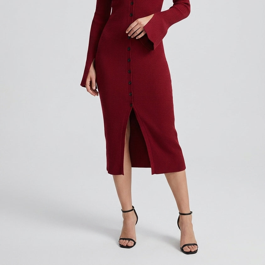 Single-breasted Knit Midi Dress