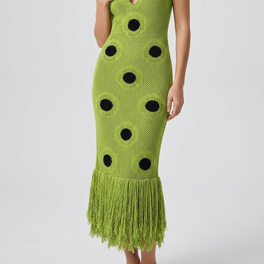 V-Neck Tassel Knitted Bodycon Dress