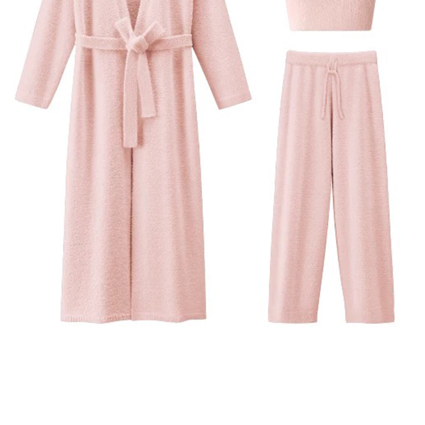Fluffy Fleece 3-Piece Loungewear Set – Cozy Robe, Top & Pants