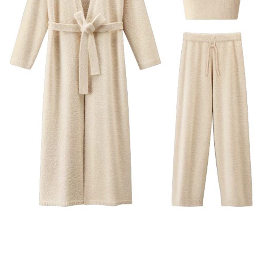 Fluffy Fleece 3-Piece Loungewear Set – Cozy Robe, Top & Pants