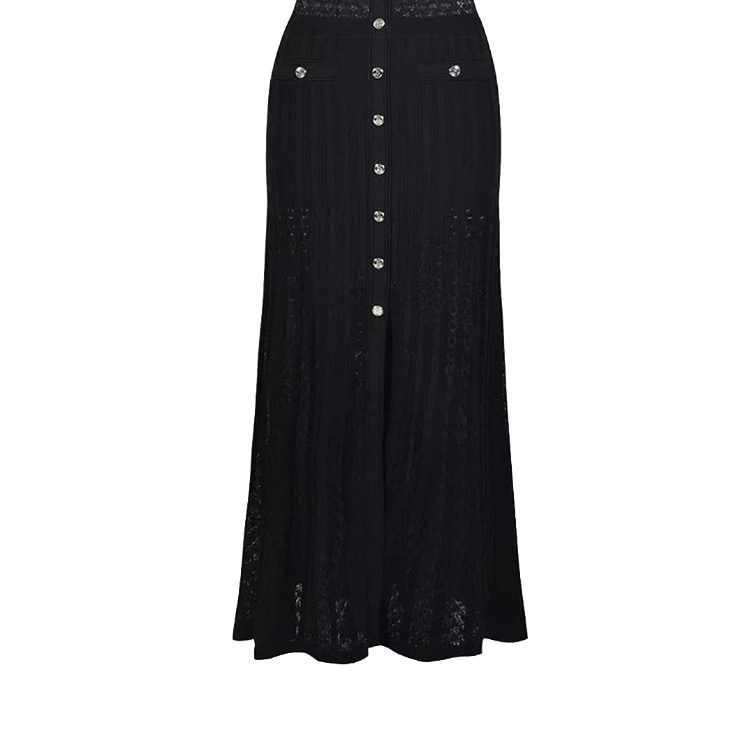 Hollow Out Metal Trim Knit Midi Dress