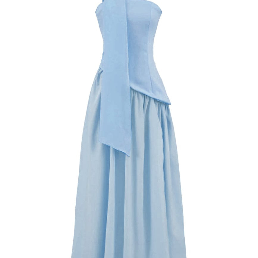 Moon 45 Baby Blue / XS Adjustable Strapless Mesh Patchwork Dress