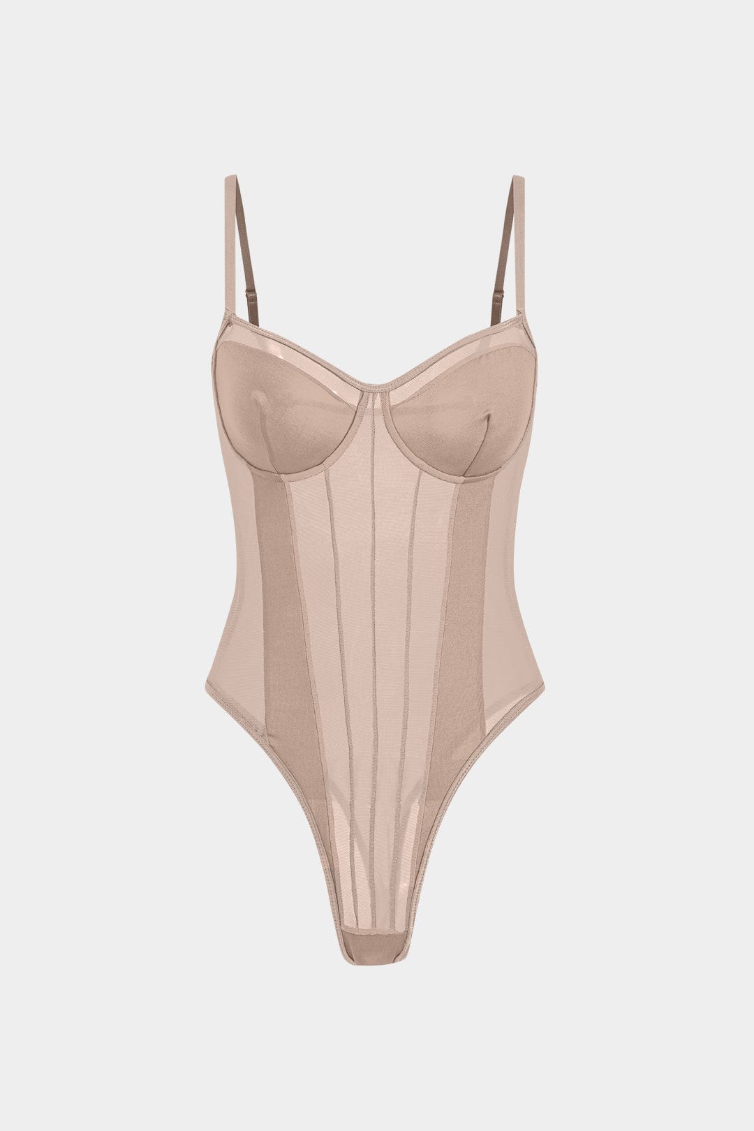 Moon 45 BEIGE / XS Mesh Backless Sheer Patchwork Corset Slip
