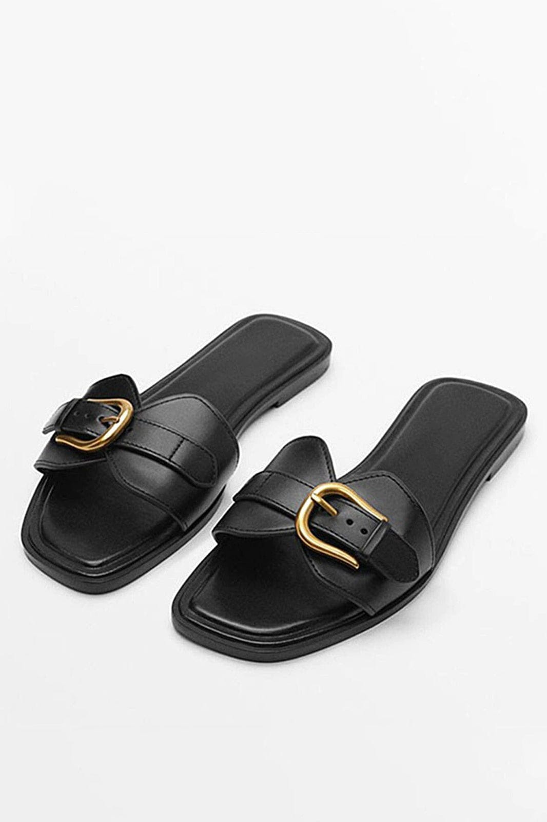 Moon 45 BLACK / 36 Buckled Strap Slide Sandals