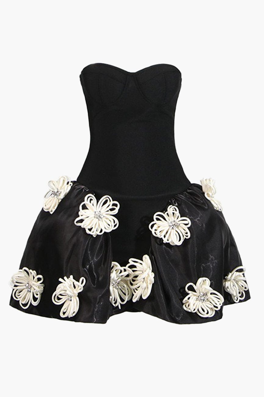 Moon 45 Black / S 3D Floral Puff Mini Skirt