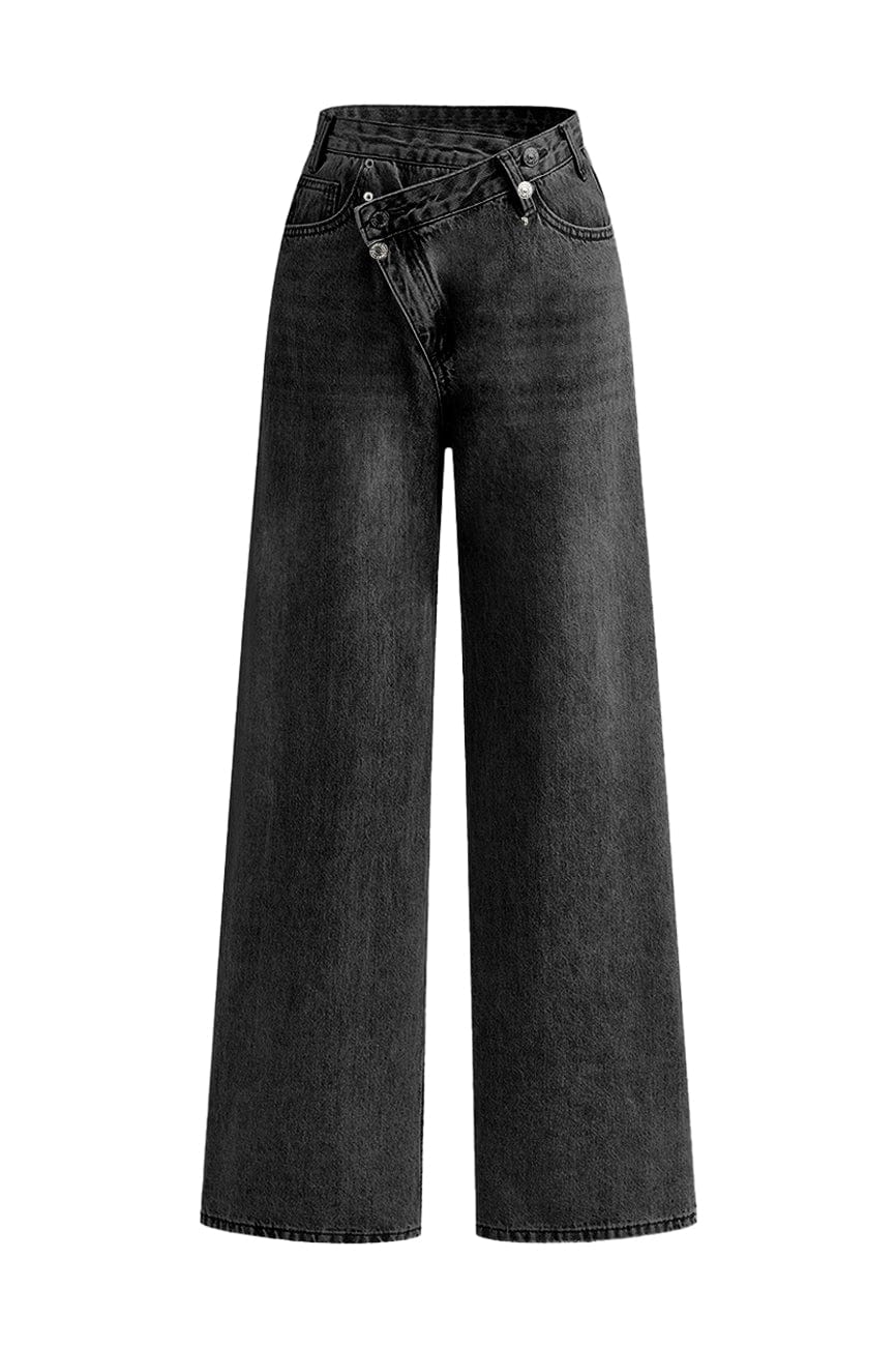 Moon 45 Black / S Asymmetric Waist Straight Leg Jeans