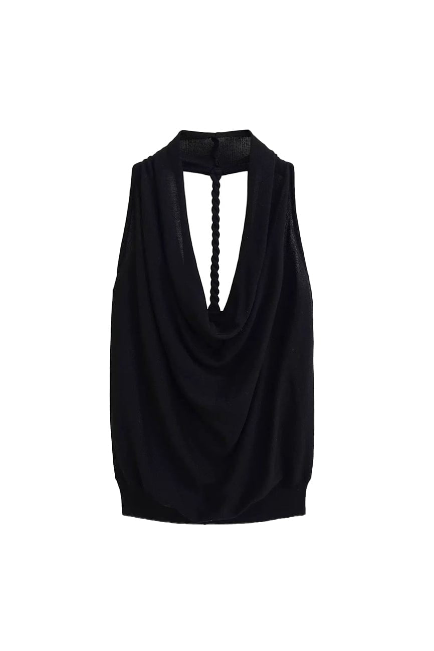 Moon 45 Black / S Cowl Neck Halter Backless Top