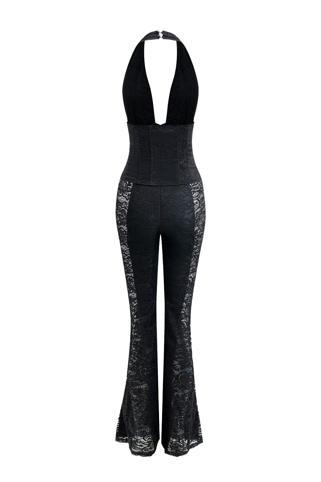Moon 45 Black / S Halter Neck Sheer Lace Jumpsuit