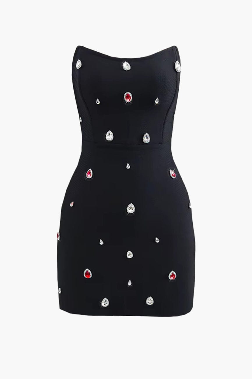 Moon 45 Black / S Rhinestone Elegant Party Evening Gown Mini Dress