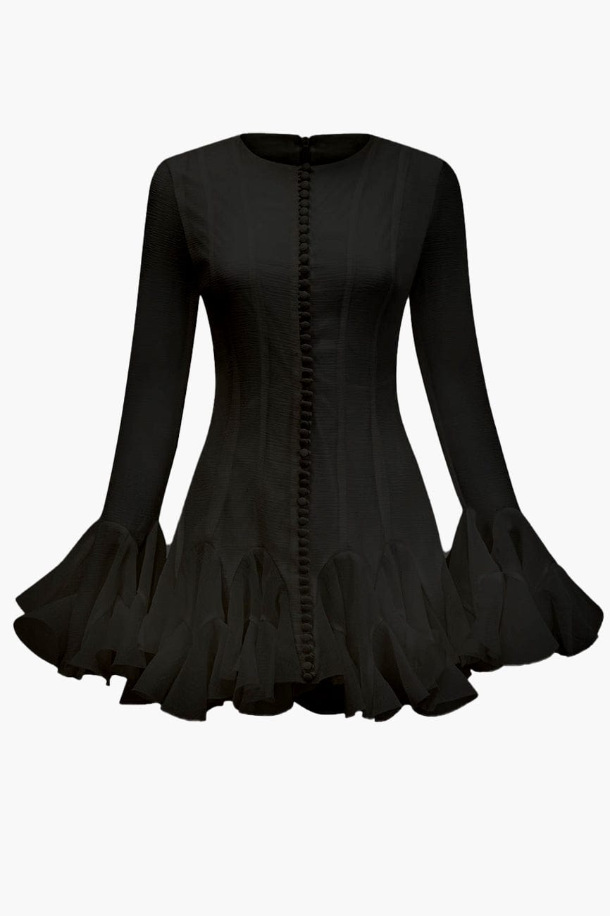 Moon 45 BLACK / S Semi-sheer Flared Mini Dress