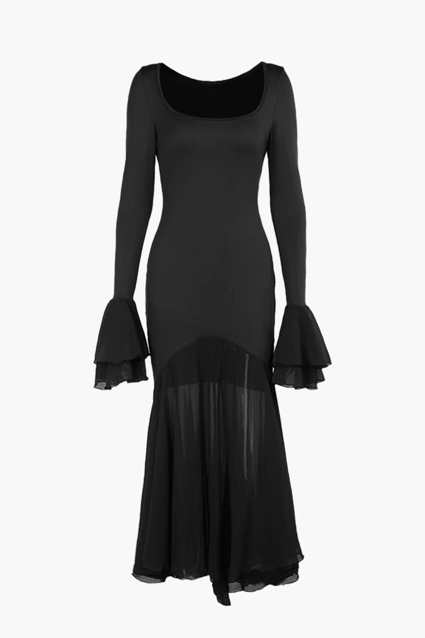 Moon 45 Black / S Spliced Ruffle Trim Maxi Dress