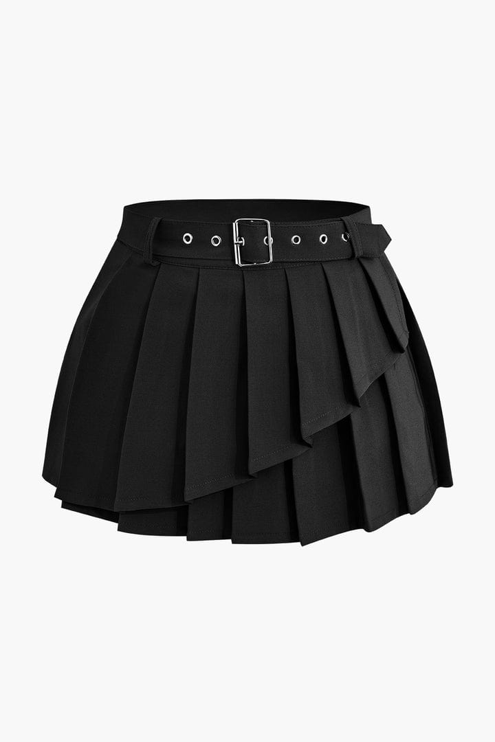 Moon 45 BLACK / XS Buckle Pleated Mini Skirt