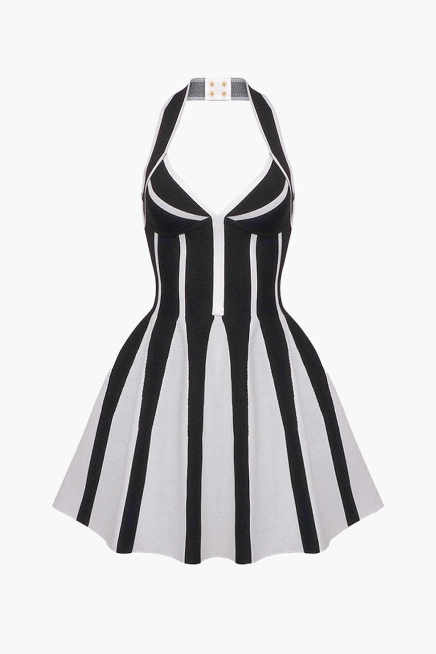 Moon 45 Black / XS Contrast Knitted Halter Dress