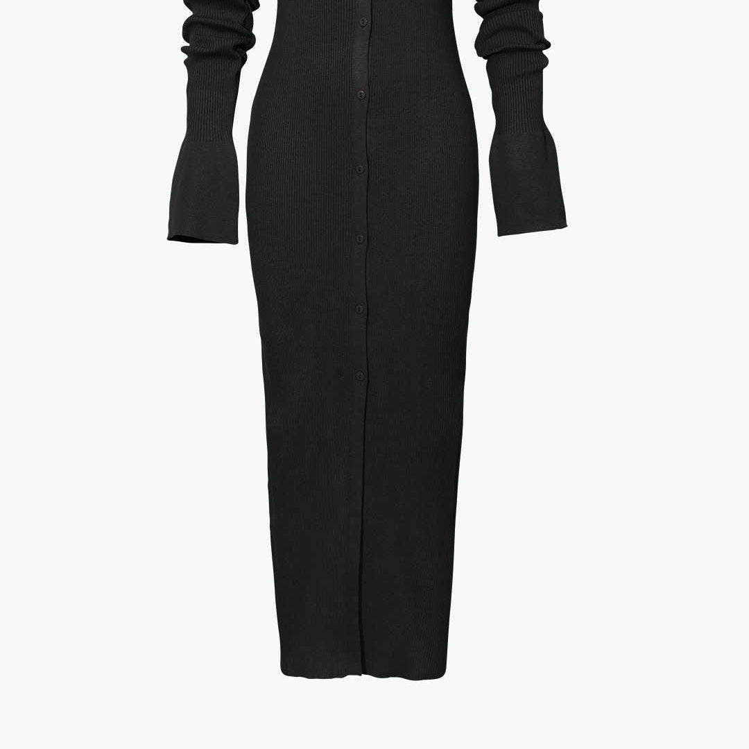 Moon 45 BLACK / XS Shell Sleeve Ribbed Maxi Dress