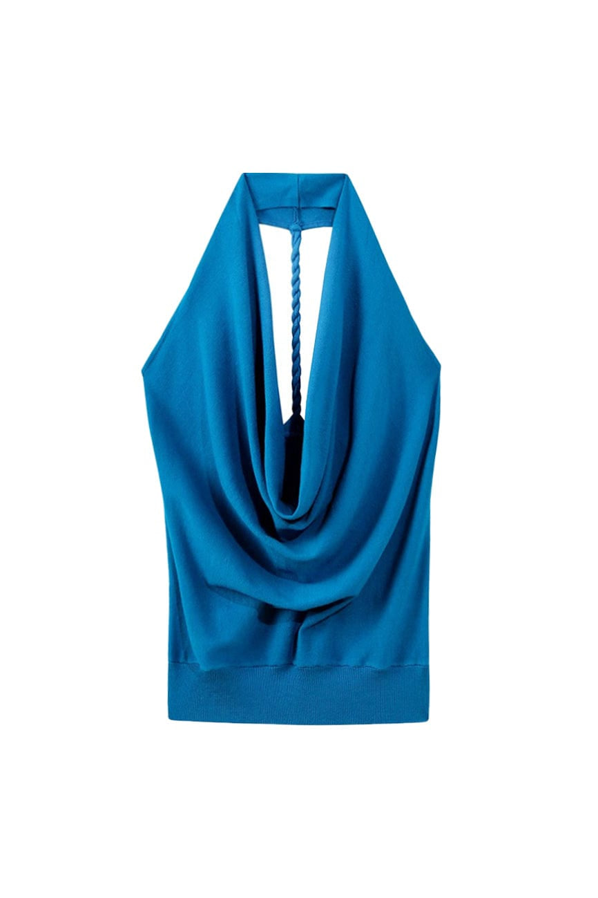 Moon 45 Blue / S Cowl Neck Halter Backless Top