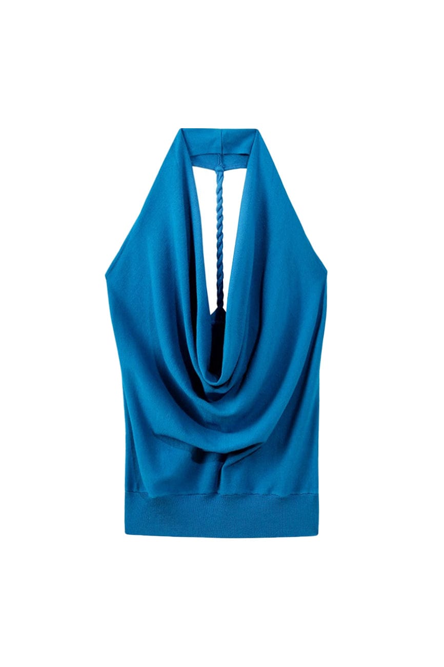 Moon 45 Blue / S Cowl Neck Halter Backless Top