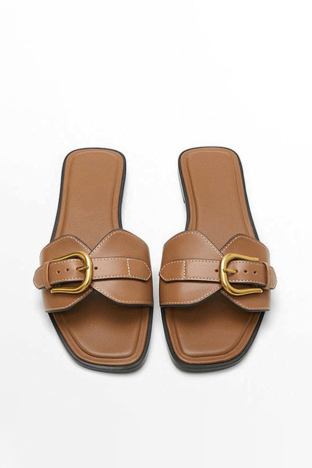Moon 45 BROWN / 36 Buckled Strap Slide Sandals
