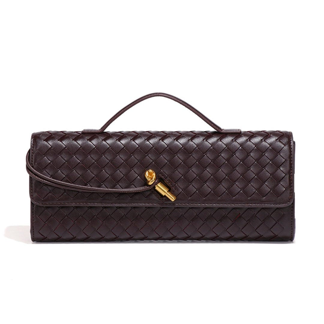 Moon 45 BROWN / One Size Two Way Woven Flap Clutch Shoulder Bag