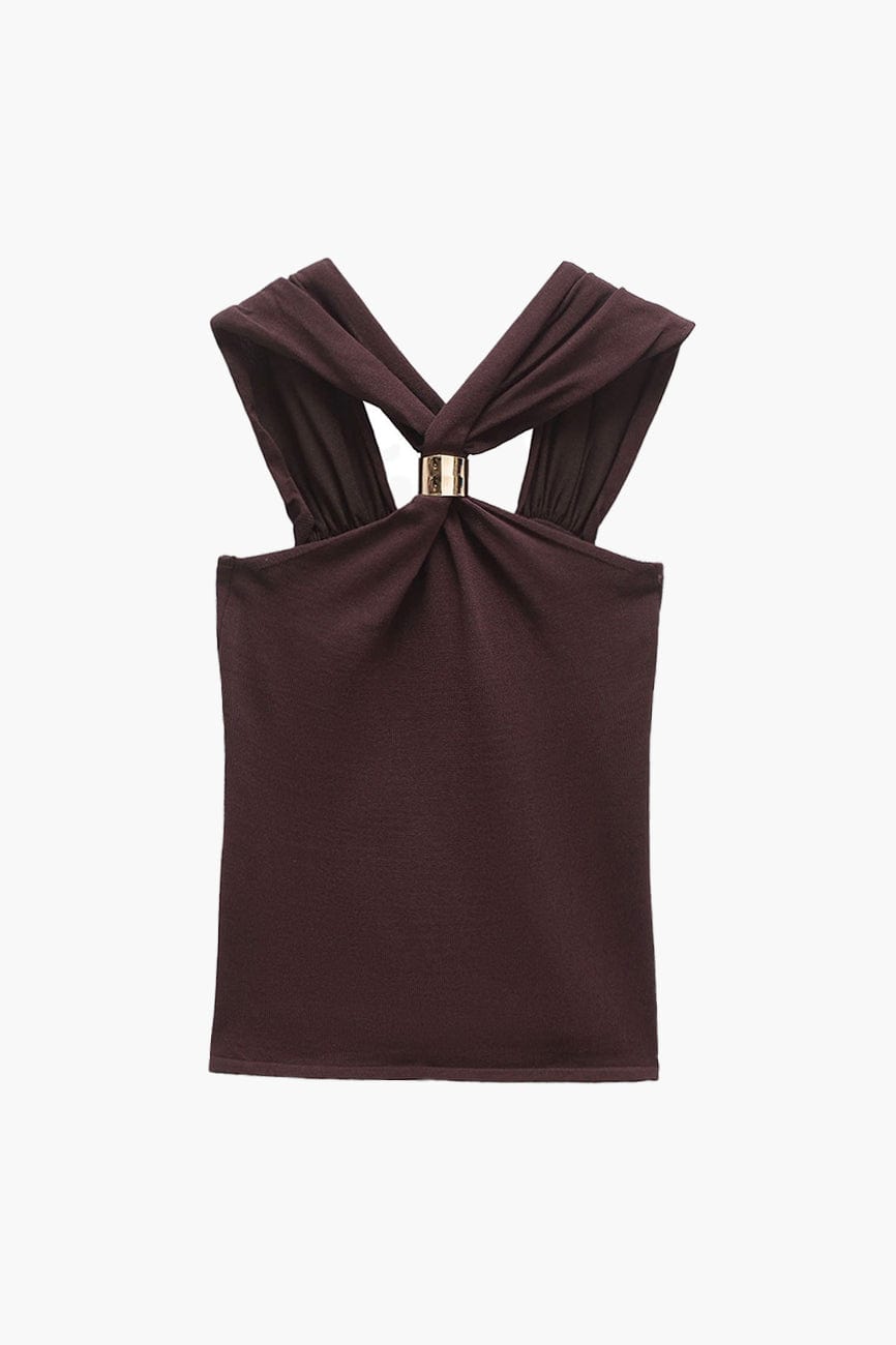 Moon 45 Brown / S Crossed Metal Buckle Top