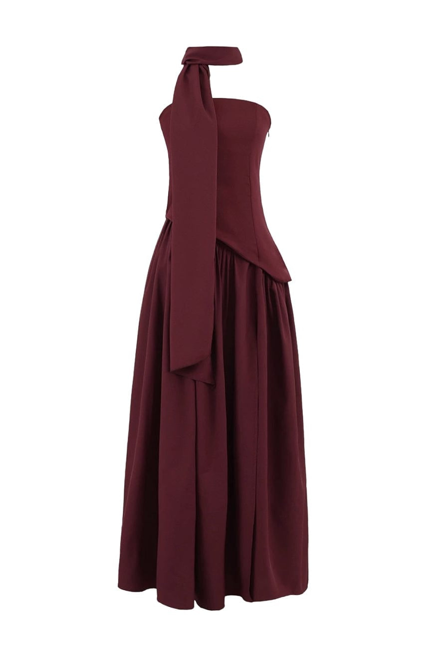 Moon 45 Brown / XS Adjustable Strapless Mesh Patchwork Dress