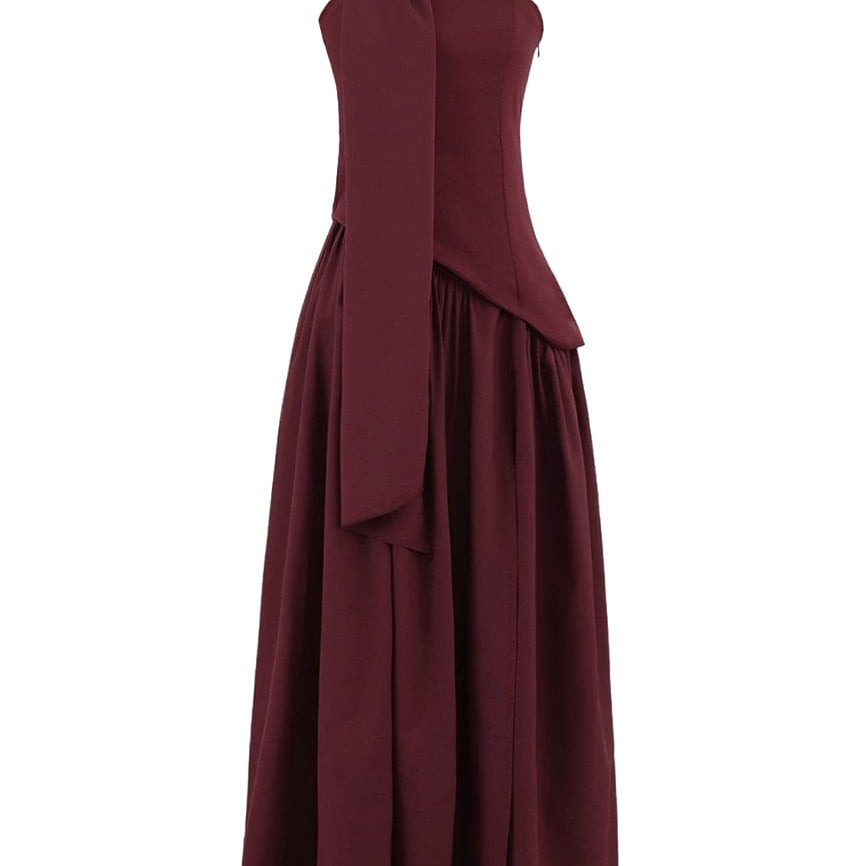Moon 45 Brown / XS Adjustable Strapless Mesh Patchwork Dress