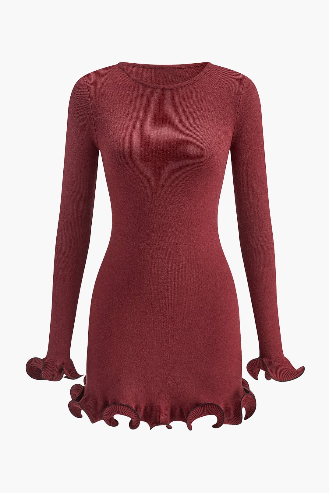 Moon 45 Burgundy / S Knit Contrast Whipstitching Dress