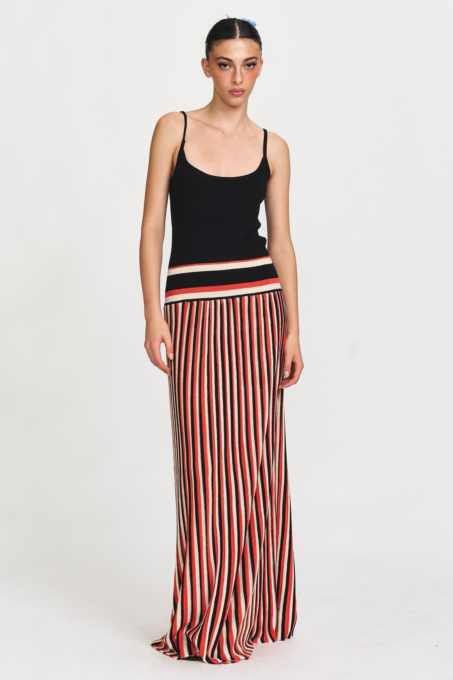 Moon 45 Dark Blue / S Striped Knit Maxi Dress