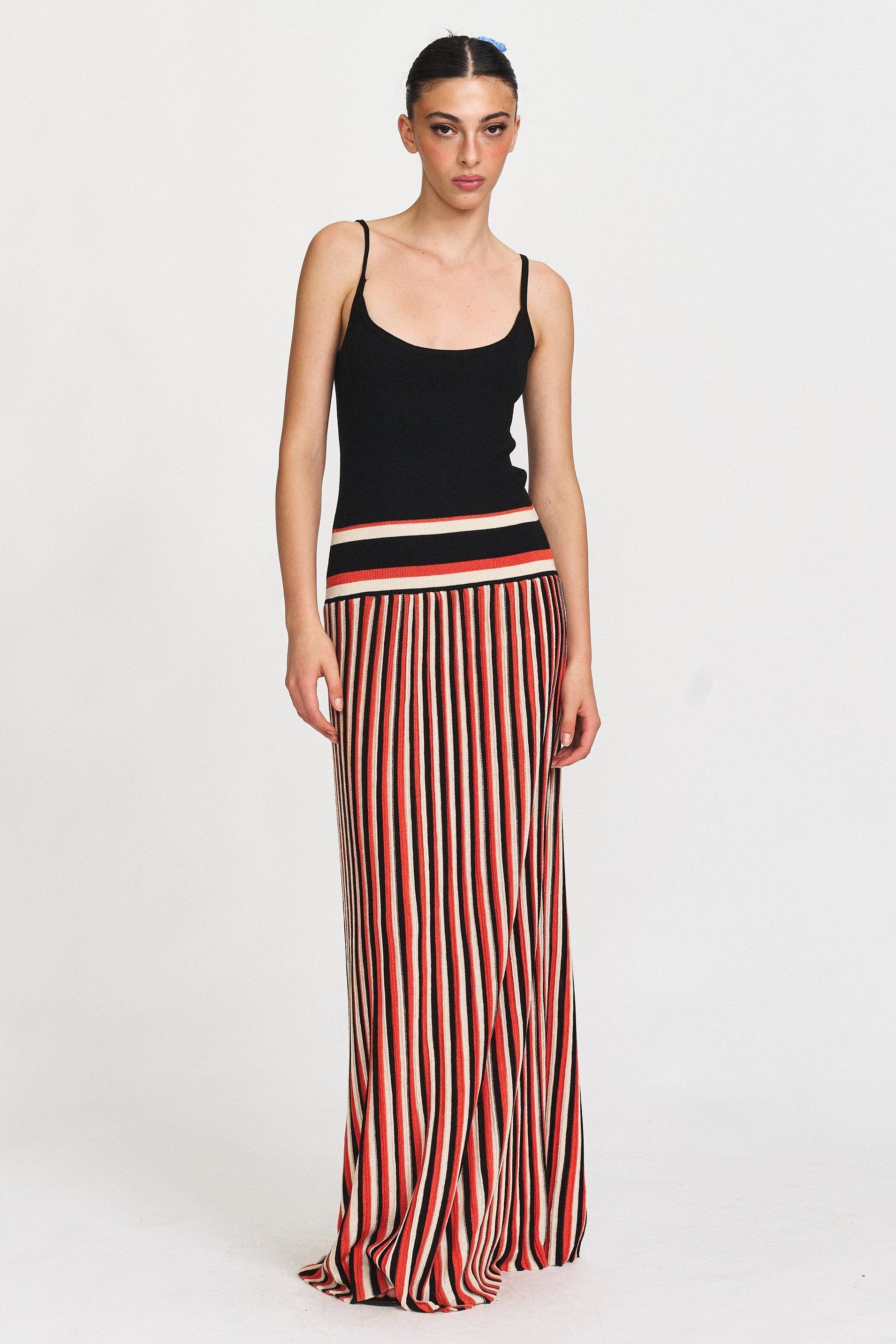 Moon 45 Dark Blue / S Striped Knit Maxi Dress