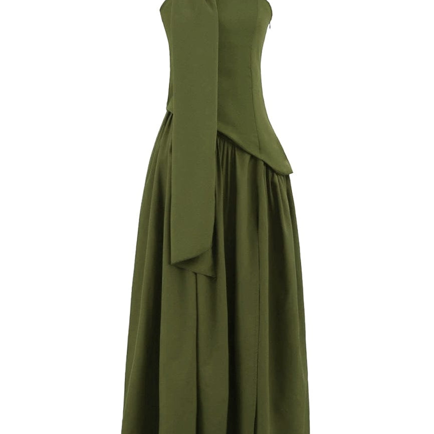Moon 45 Dark Green / XS Adjustable Strapless Mesh Patchwork Dress