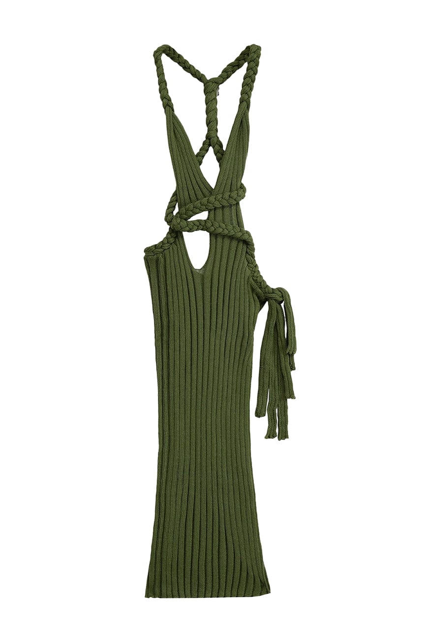 Moon 45 Dark Green / XS Backless Cable Knit Beach Maxi Dress