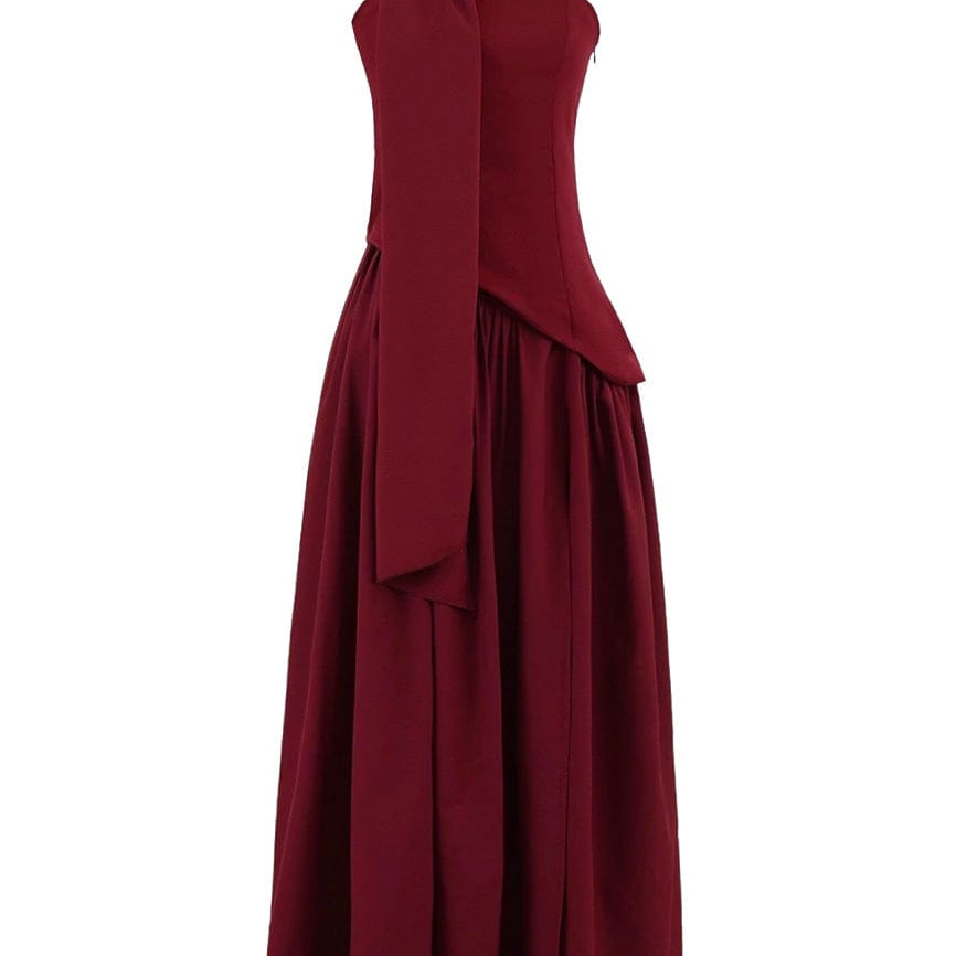 Moon 45 Dark Red / XS Adjustable Strapless Mesh Patchwork Dress