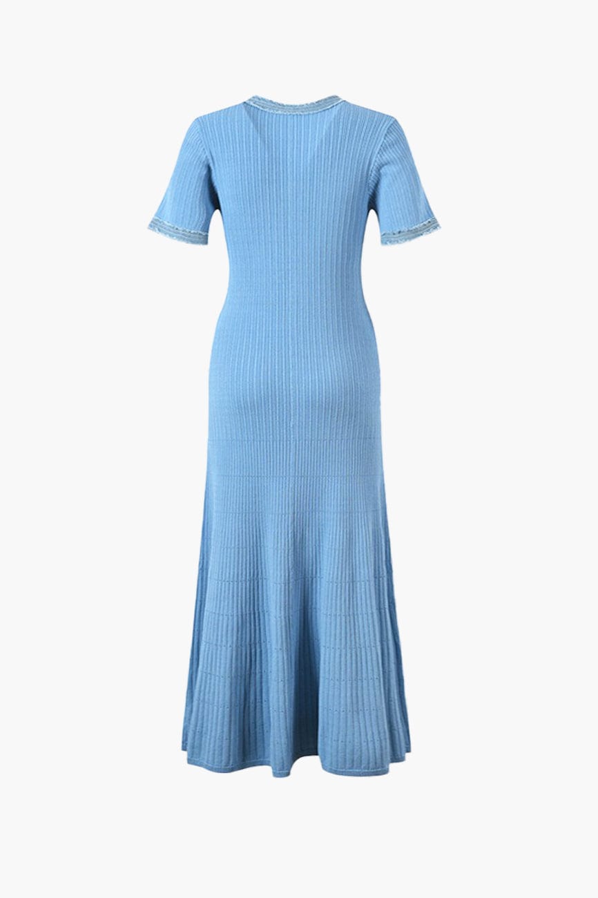 Moon 45 Denim Contrast Patchwork Knit Midi Dress