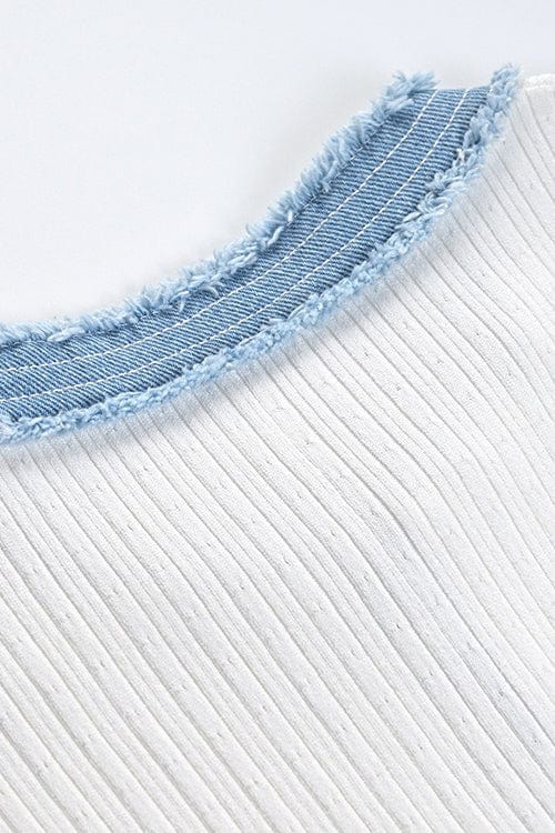 Moon 45 Denim Contrast Patchwork Knit Midi Dress