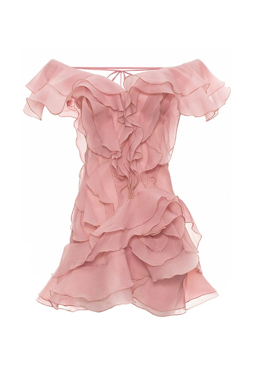 Moon 45 Floral Off-the-Shoulder Ruffled Mini Dress