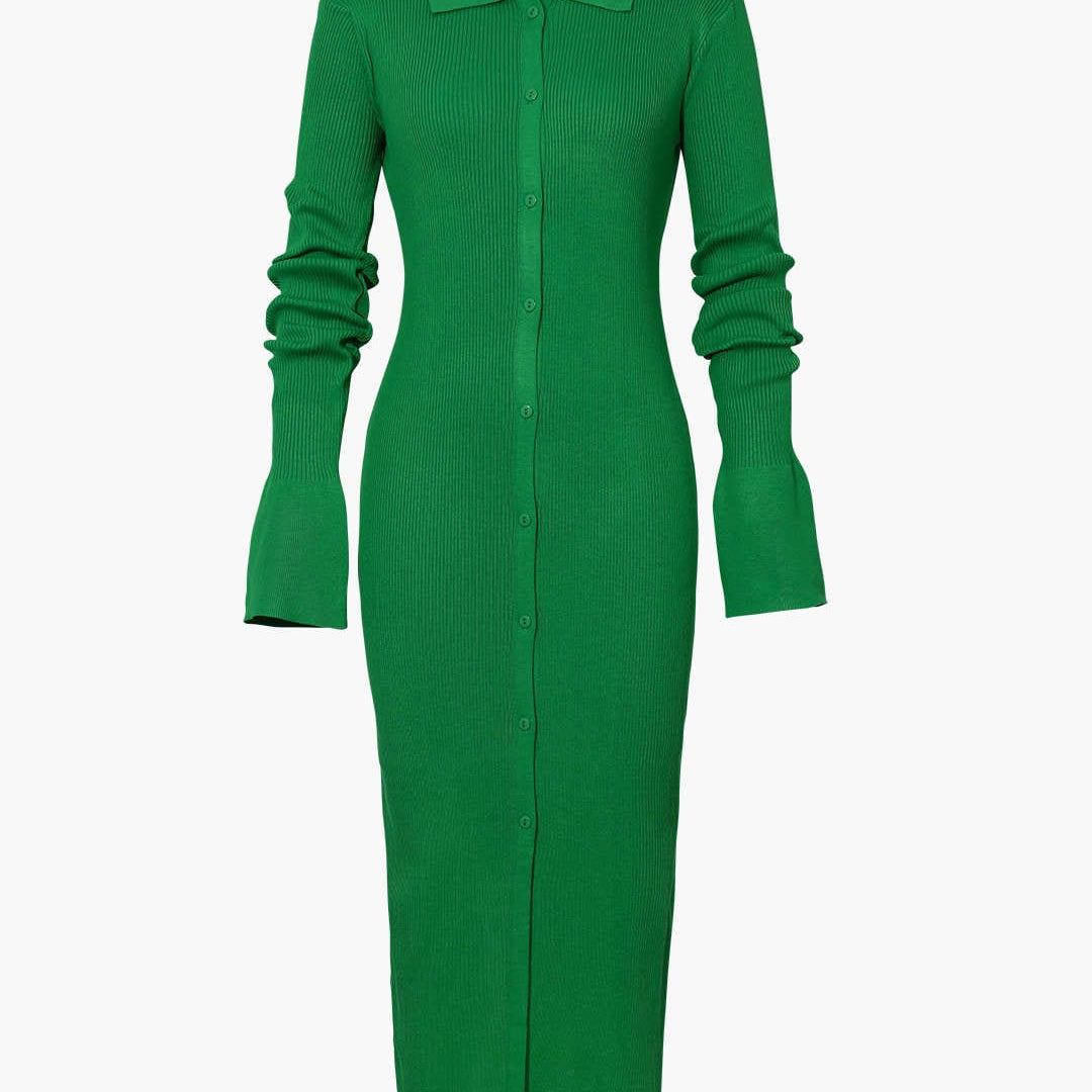 Moon 45 FOREST / XS Shell Sleeve Ribbed Maxi Dress