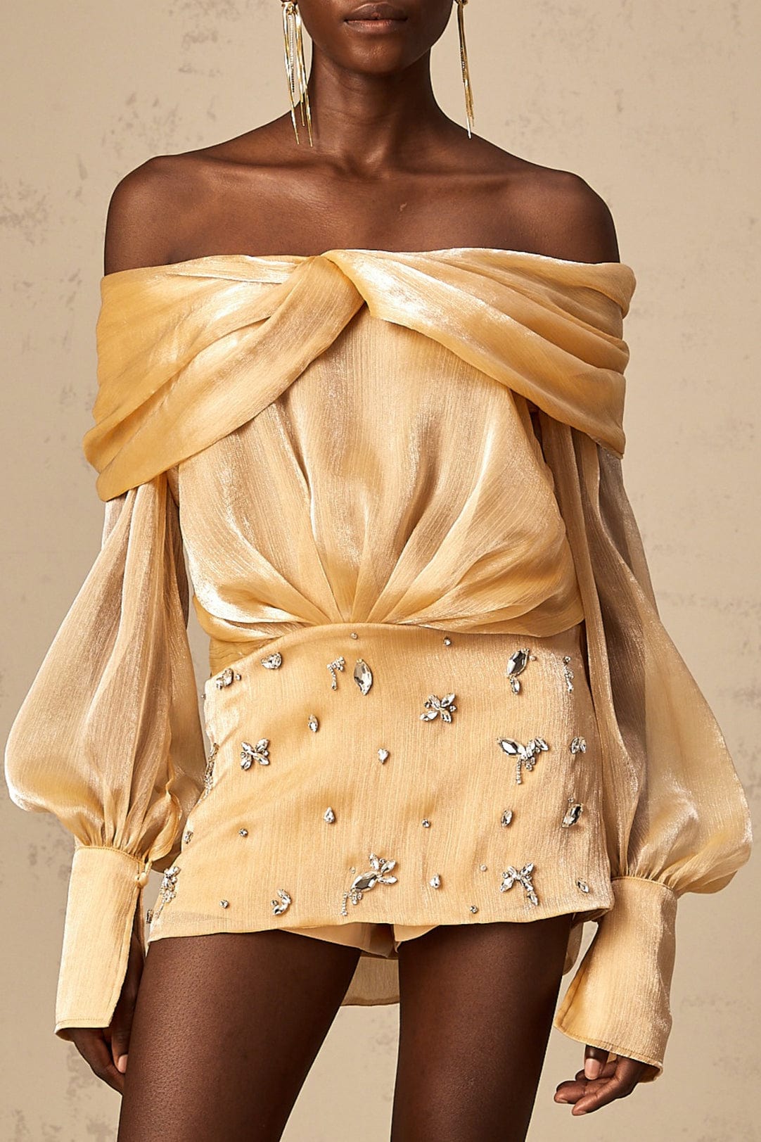 Moon 45 Gold Crystal-embellished Panelled Mini Dress