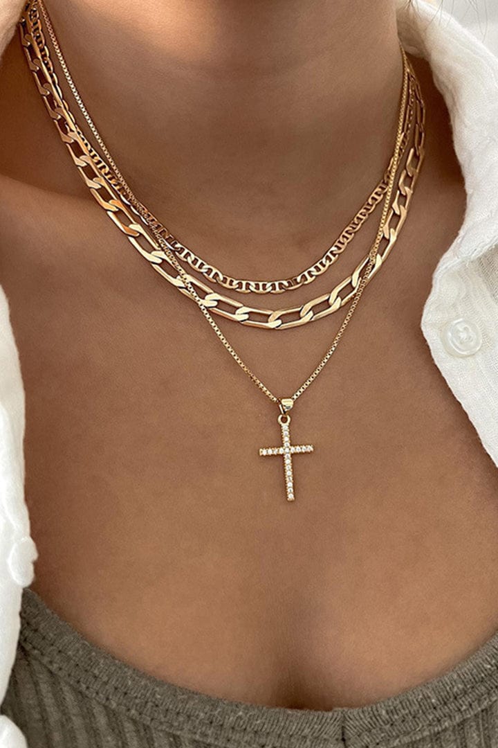 Moon 45 Gold / ONE SIZE Elegant Cross Layered Necklace