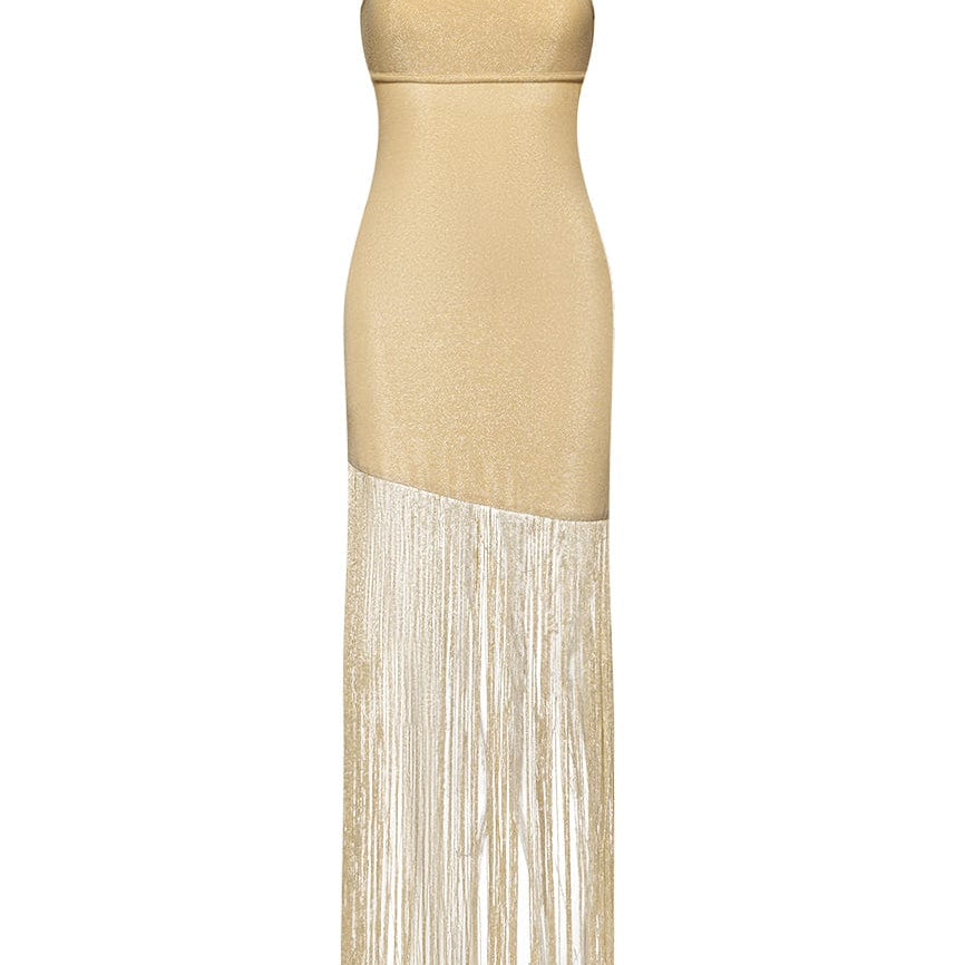 Moon 45 Gold / S Shimmering Fringe Gold Maxi Dress