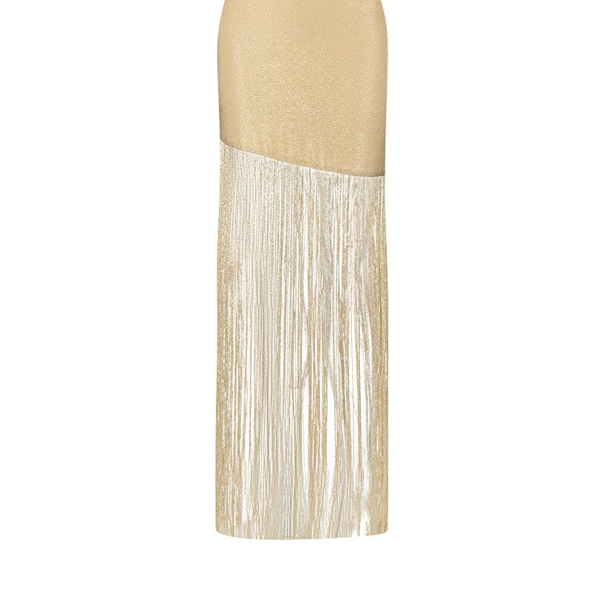 Moon 45 Gold / S Shimmering Fringe Gold Maxi Dress