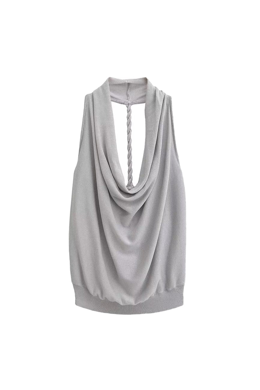 Moon 45 Gray / S Cowl Neck Halter Backless Top