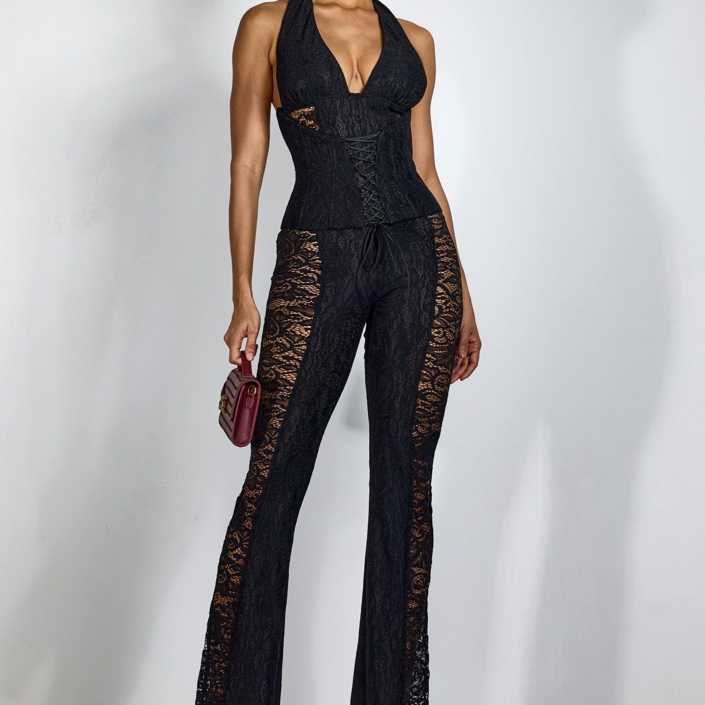 Moon 45 Halter Neck Sheer Lace Jumpsuit