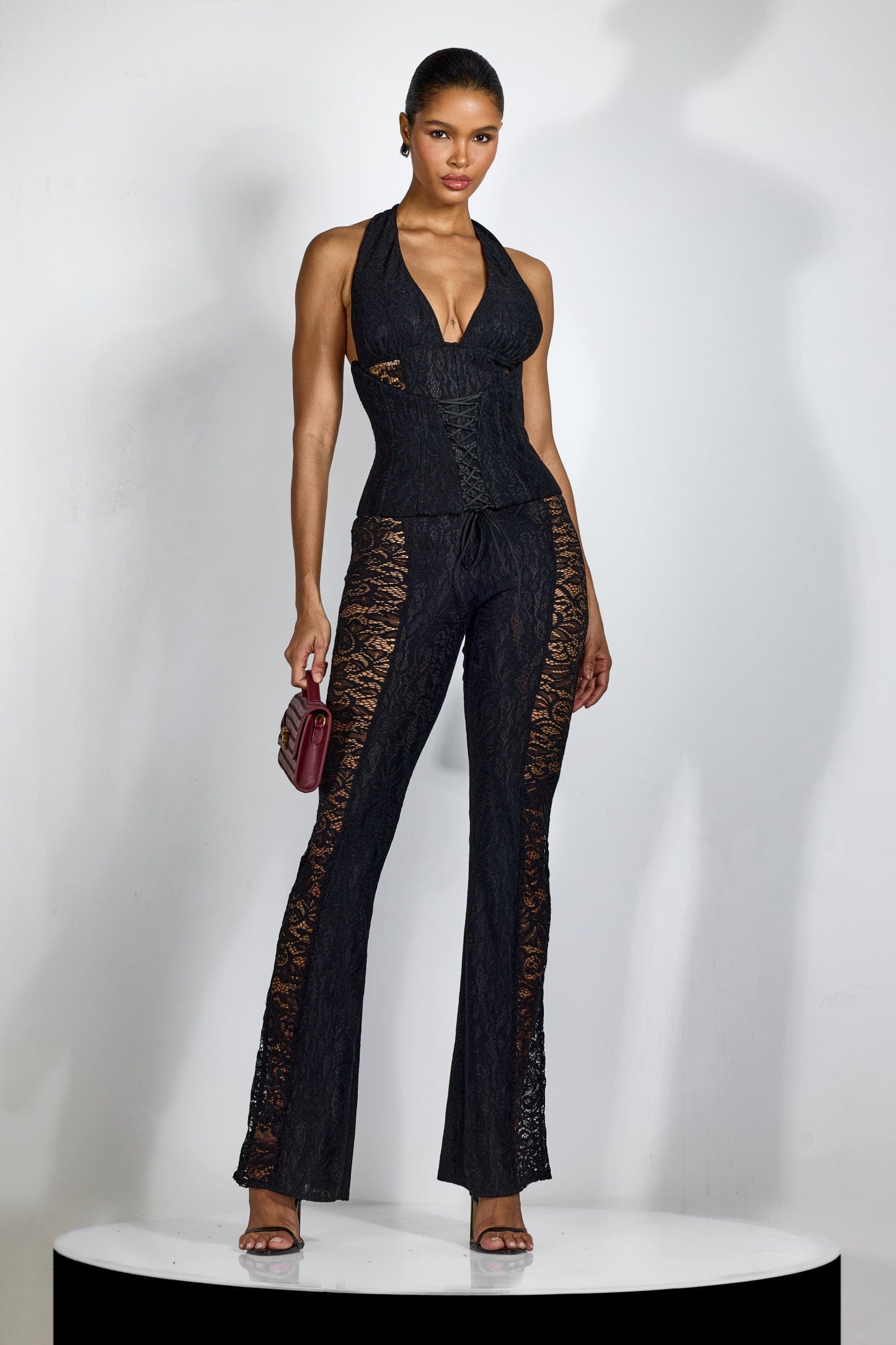 Moon 45 Halter Neck Sheer Lace Jumpsuit